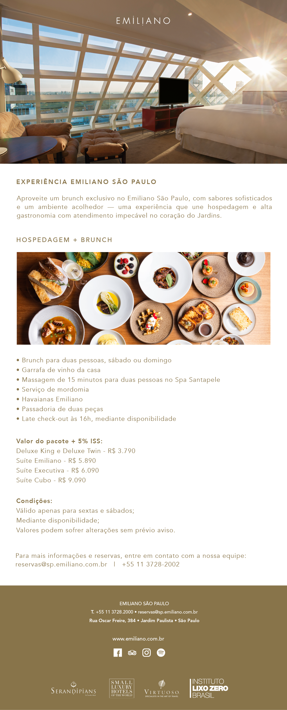 imagem mostra informação de brunch com hospedagem no hotel Emiliano